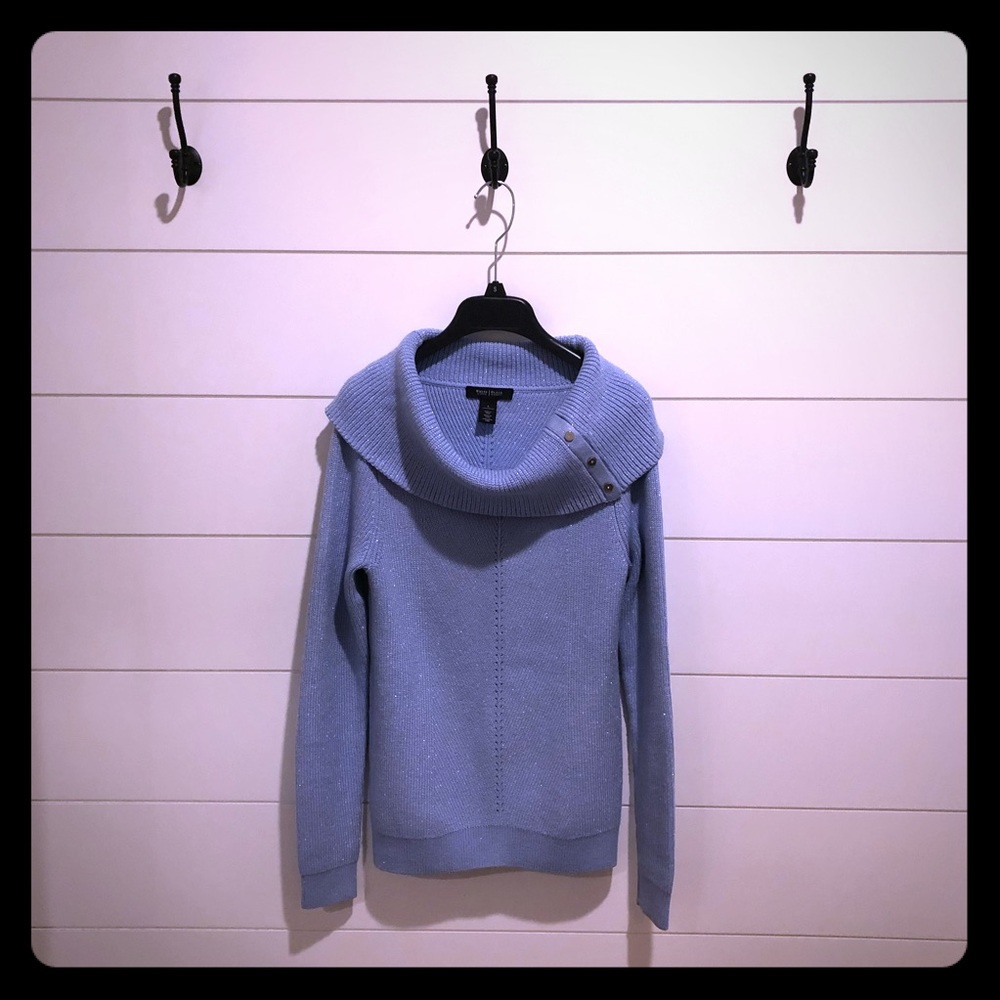 WHBM Ice Blue/Silver Cowl Neck Sweater